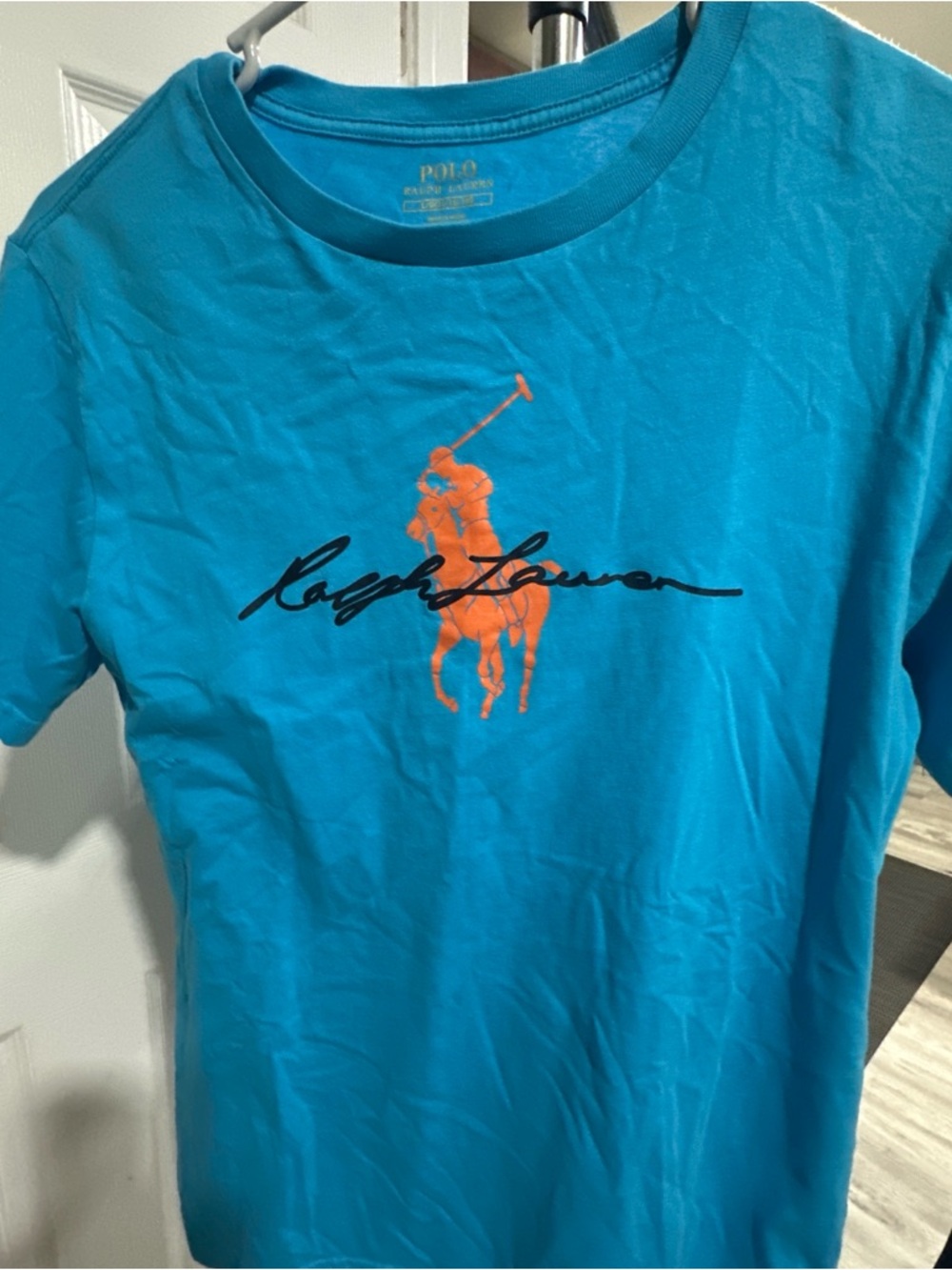 Polo by Ralph Lauren Teal Short-Sleeve Crew Tee with Orange Polo Player